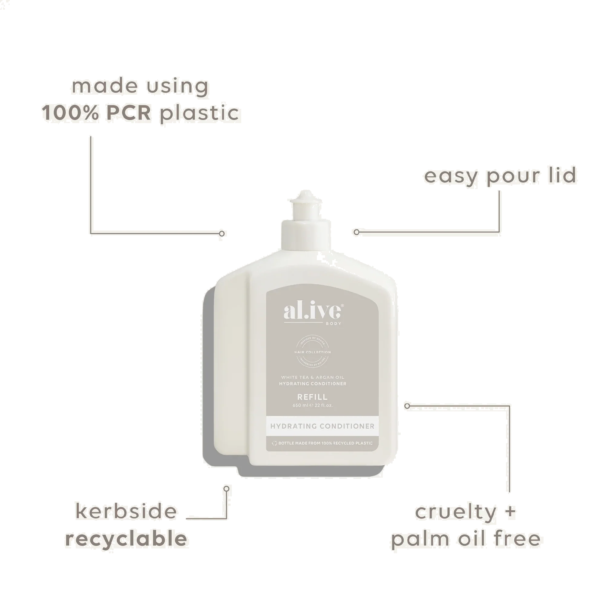 AL.IVE BODY - 650ML CONDITIONER REFILL | WHITE TEA & ARGAN OIL - Image 3