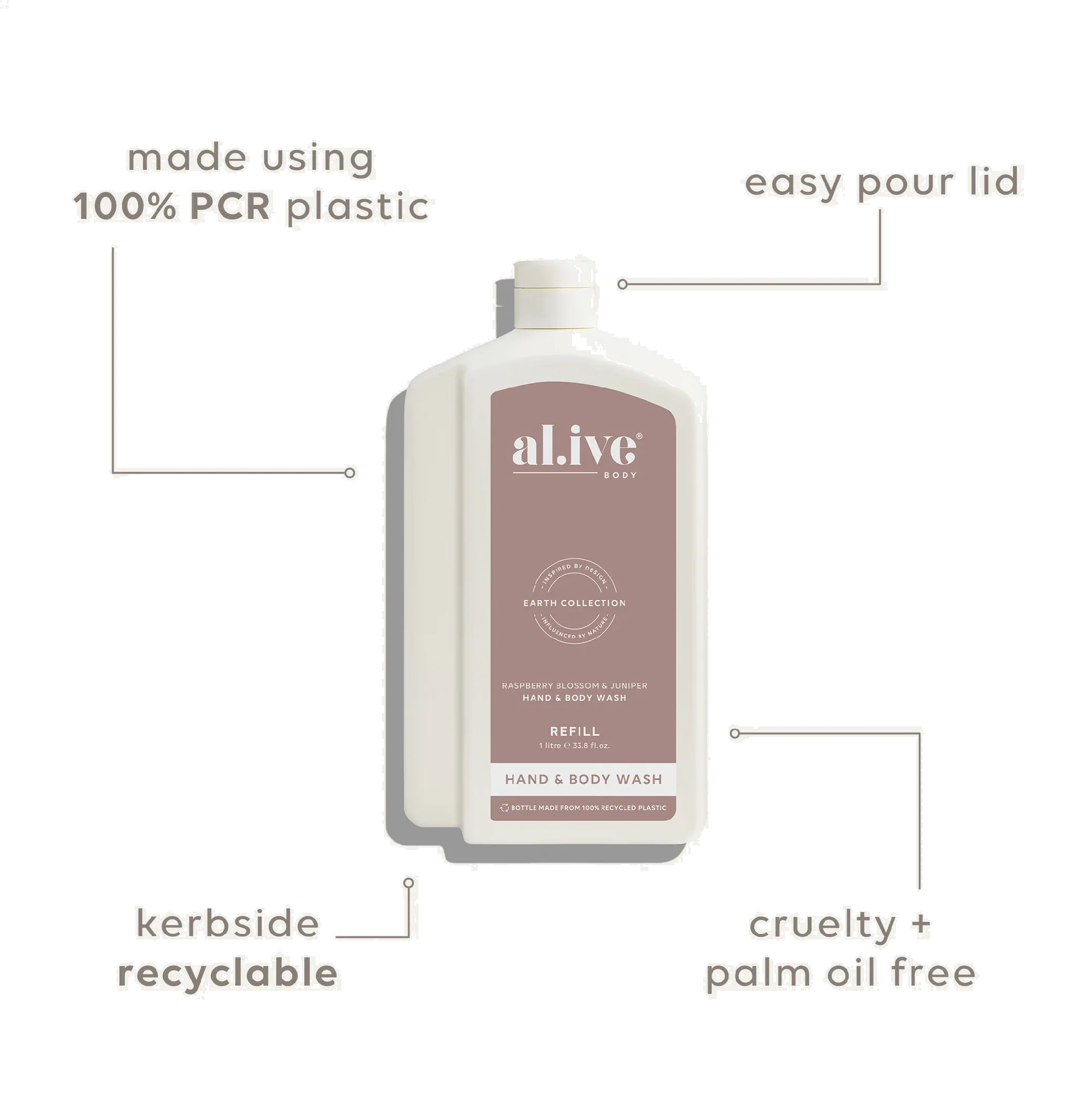 AL.IVE BODY - 1 LTR WASH REFILL | RASPBERRY BLOSSOM & JUNIPER - Image 5