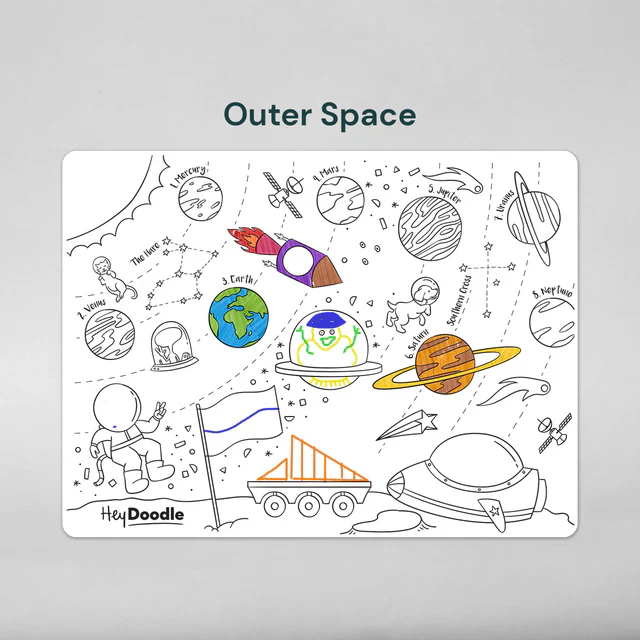HEY DOODLE - CLASSIC COLOURING & DOODLE MAT | OUTER SPACE - Image 4