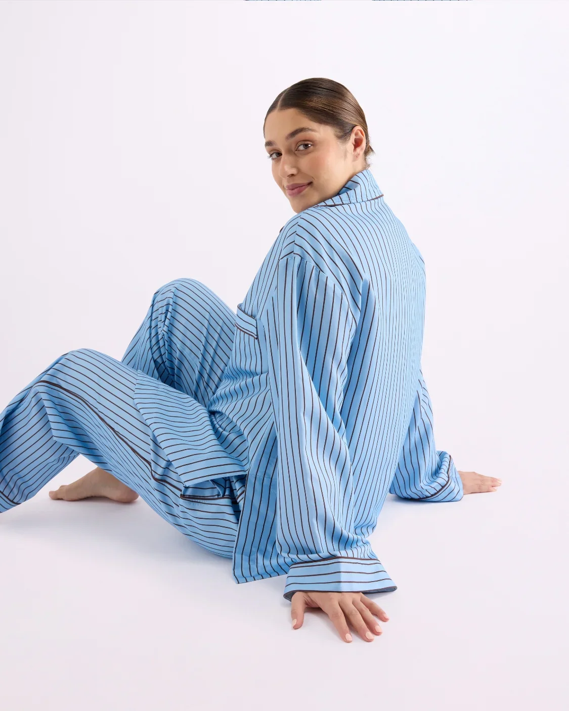 HOMMEY - LONG SLEEVE SLEEP SHIRT | ICED CHOCOLATE STRIPES - Image 3