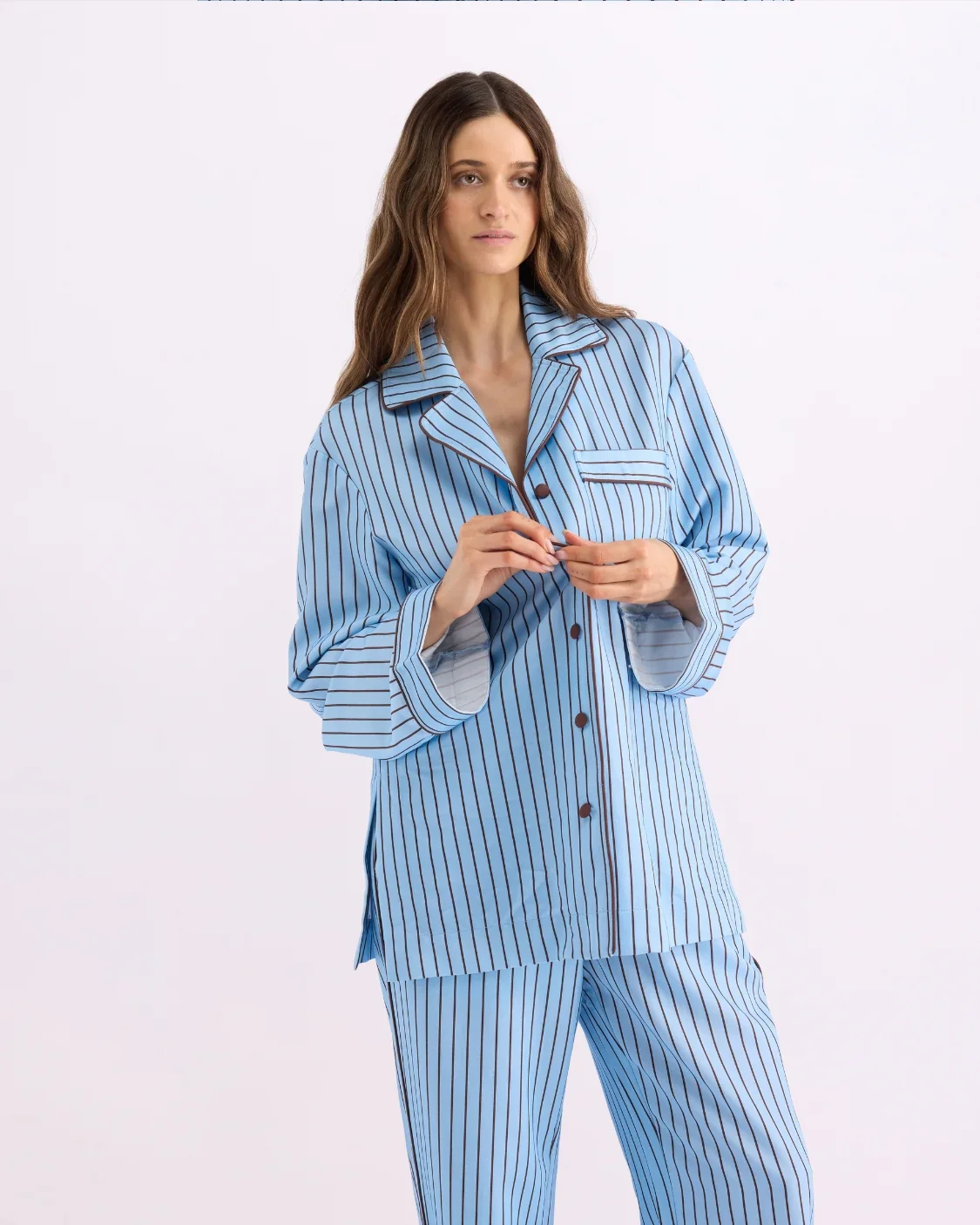 HOMMEY - LONG SLEEVE SLEEP SHIRT | ICED CHOCOLATE STRIPES - Image 4