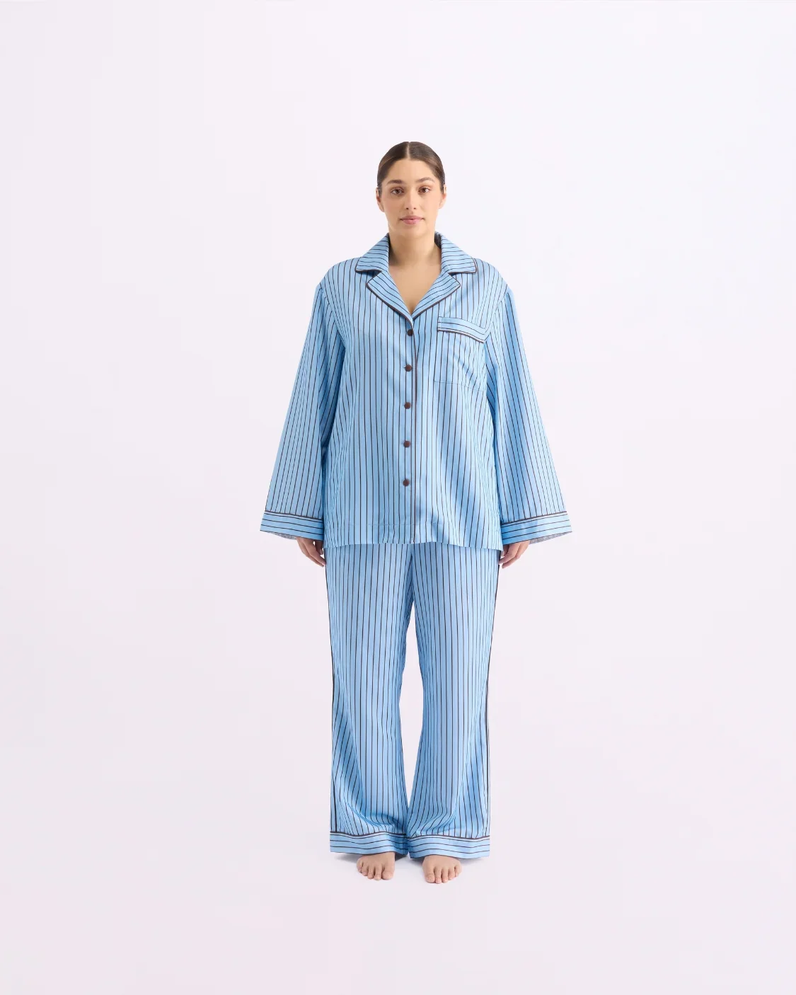 HOMMEY - LONG SLEEVE SLEEP SHIRT | ICED CHOCOLATE STRIPES - Image 7
