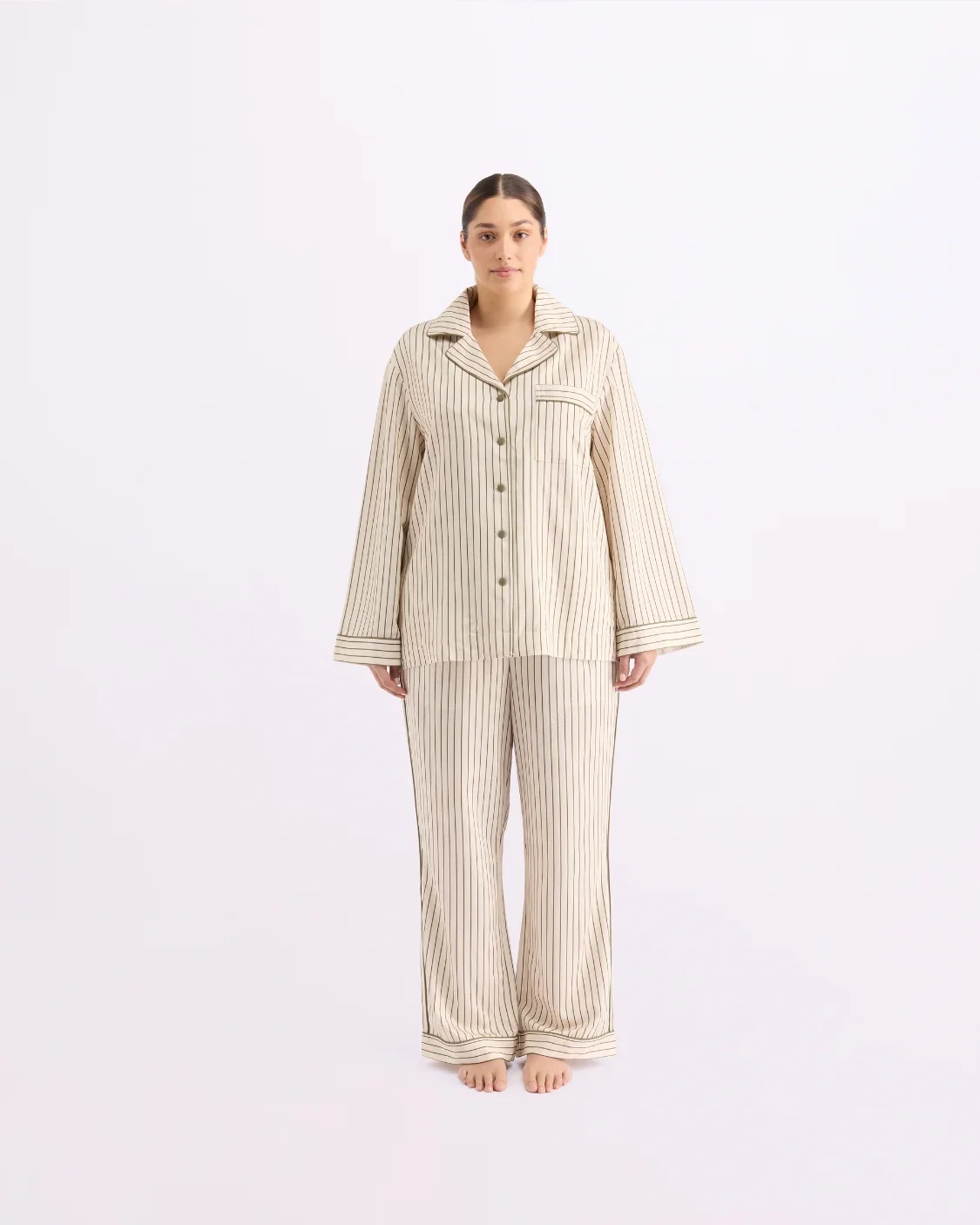 HOMMEY - LONG SLEEVE SLEEP SHIRT | MATCHA STRIPES - Image 5