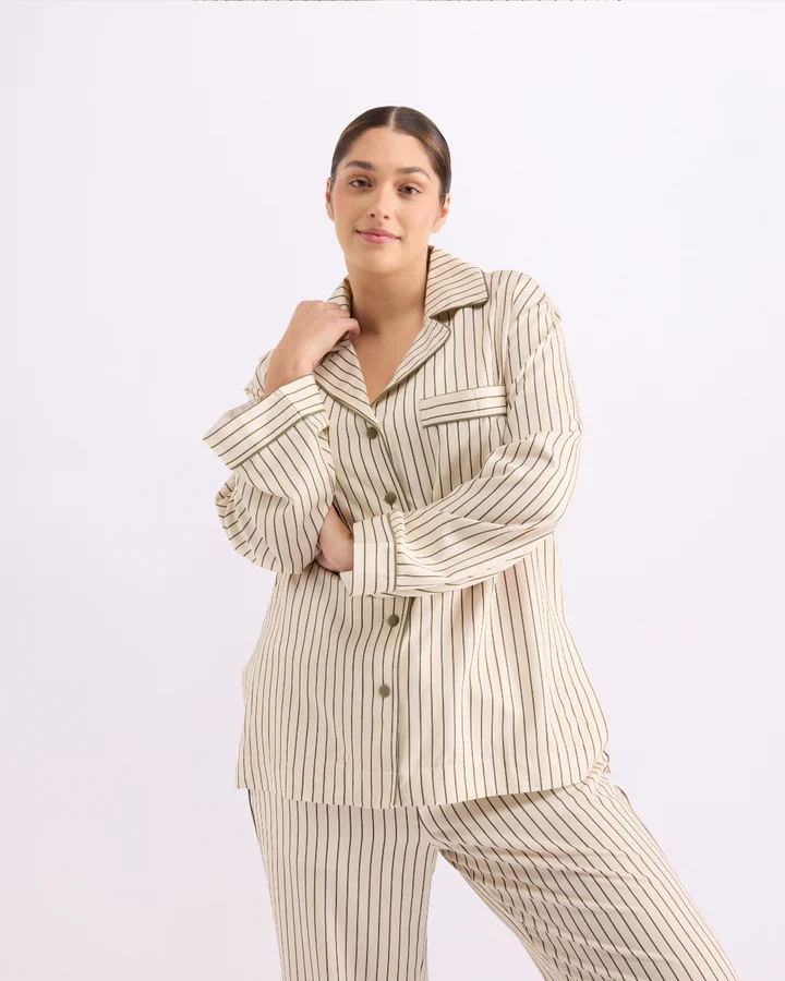 HOMMEY - LONG SLEEVE SLEEP SHIRT | MATCHA STRIPES - Image 6