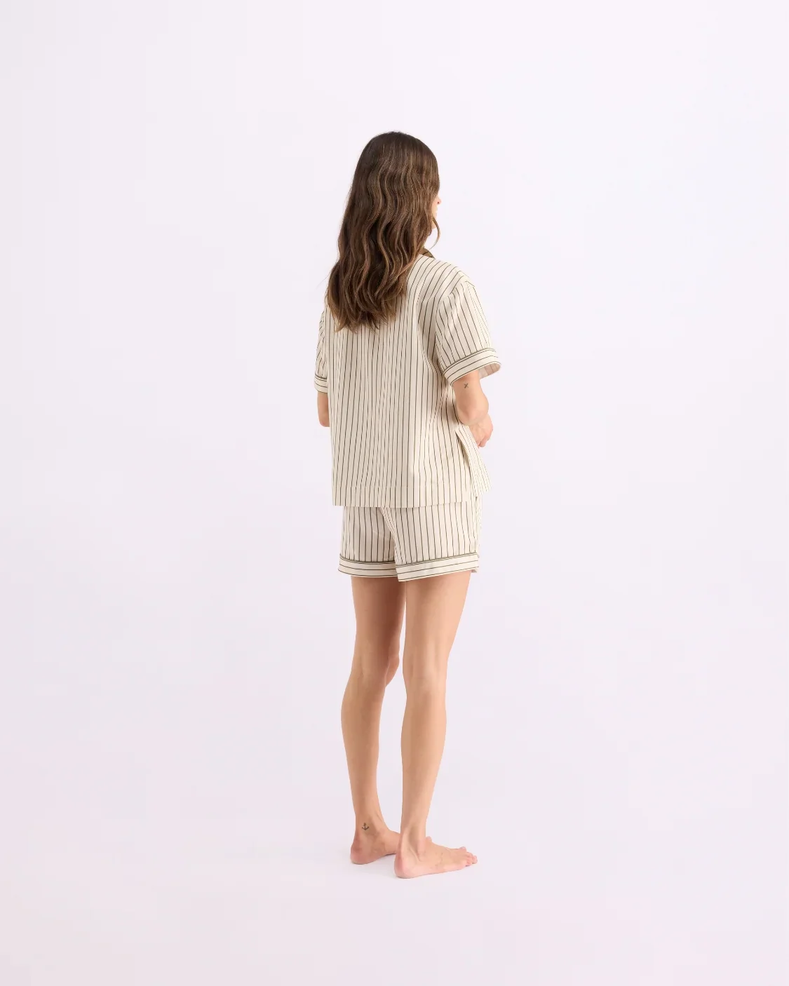 HOMMEY - SHORT SLEEVE SLEEP SHIRT | MATCHA STRIPES - Image 6