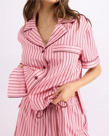 HOMMEY - SHORT SLEEVE SLEEP SHIRT | ROCKY ROAD STRIPES - Image 4