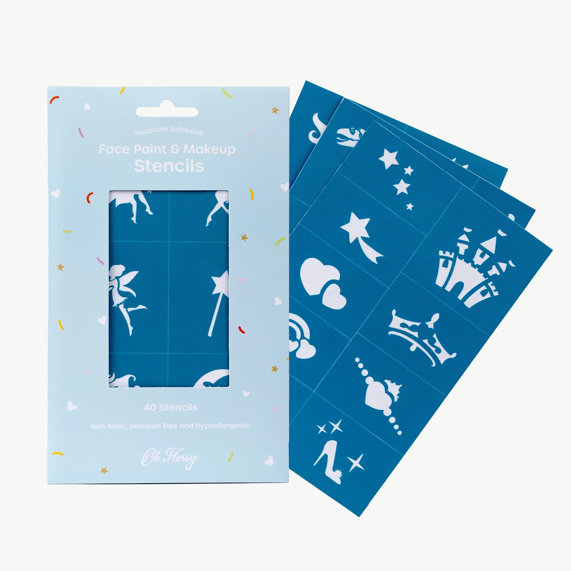OH FLOSSY - REUSABLE ADHESIVE FACE PAINT & MAKEUP STENCILS - TEAL