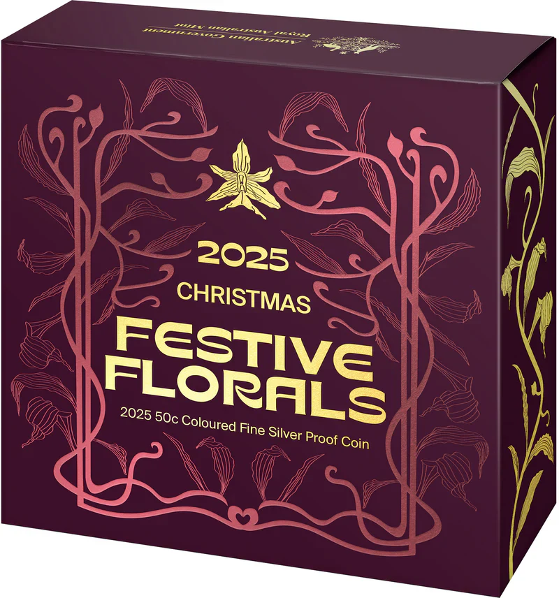 ROYAL AUSTRALIAN MINT - 2025 50C COLOURED FINE SILVER PROOF COIN | CHRISTMAS FESTIVE FLORALS - Image 3
