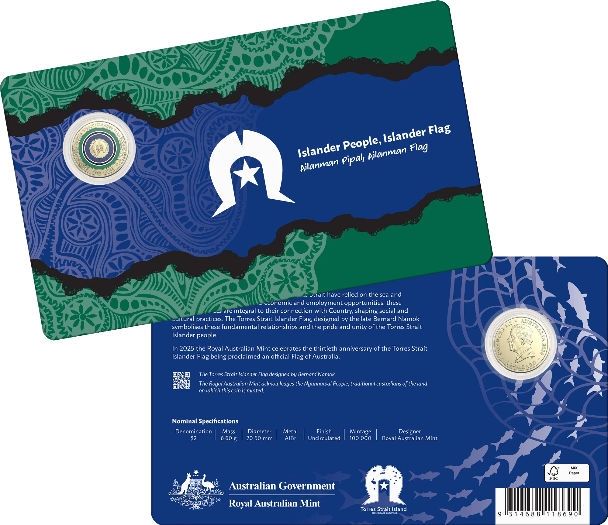 ROYAL AUSTRALIAN MINT - 30TH ANNIVERSARY OF THE TORRES STRAIGHT ISLANDER FLAG | 2025 $2 C MINTMARK UNCIRC COIN - Image 6