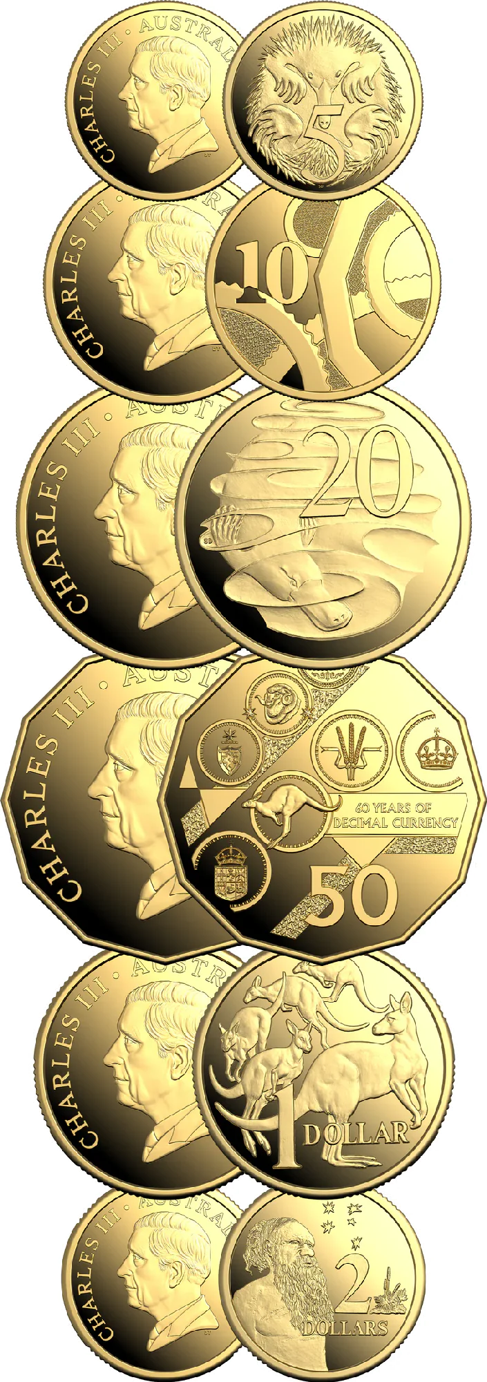 ROYAL AUSTRALIAN MINT - 60TH ANNIVERSARY OF DECIMAL CURRENCY | 2026 GOLD PROOF SIX-COIN SET - Image 3