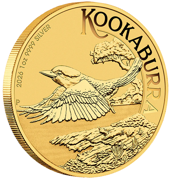 THE PERTH MINT - AUSTRALIAN KOOKABURRA PERTH STAMP AND COIN SHOW 2026 1OZ SILVER GOLD-PLATED COIN IN CARD - Image 3
