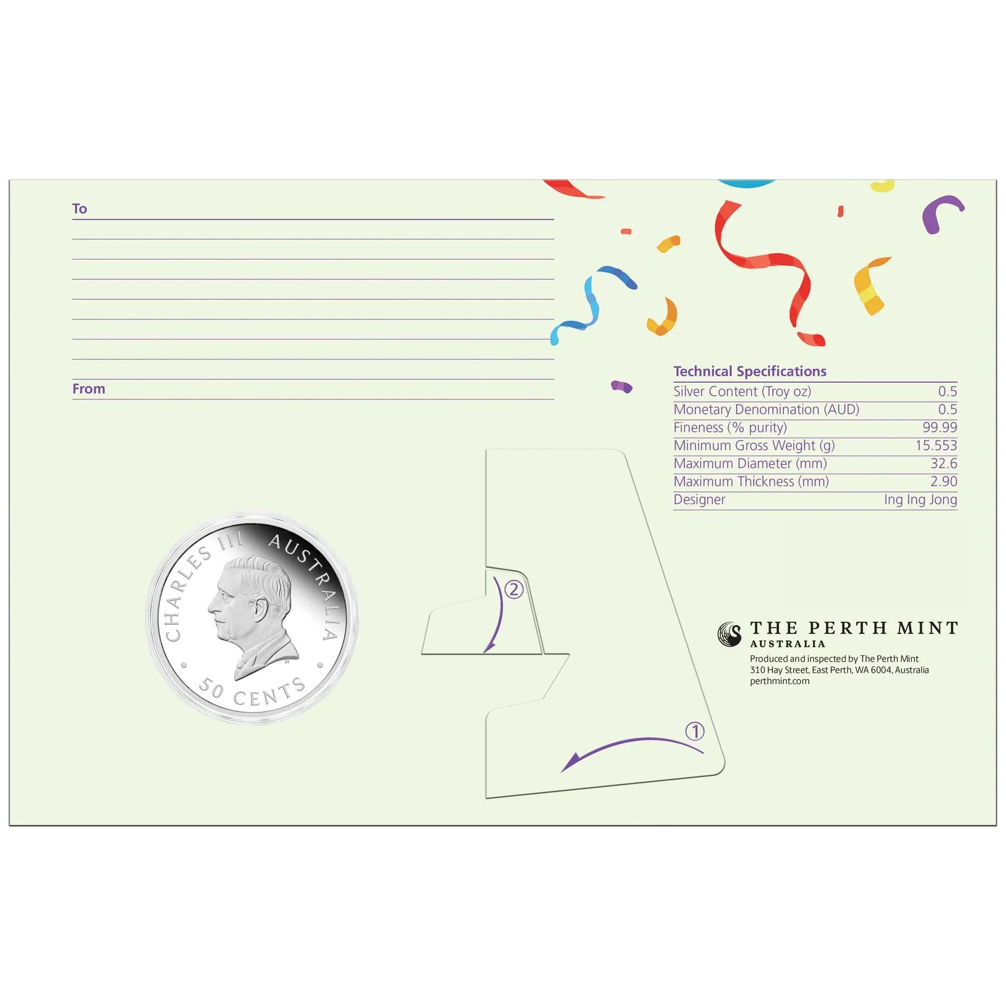 THE PERTH MINT - HAPPY BIRTHDAY 2026 1/2OZ SILVER PROOF COLOURED COIN IN CARD - Image 2